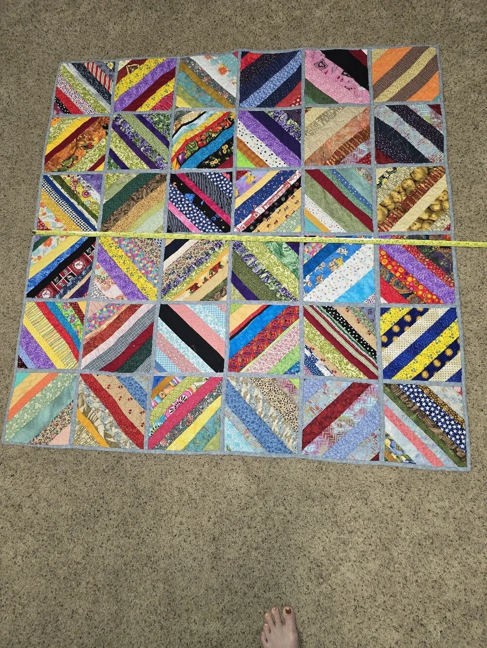 Scrappy String Quilt Lap Quilt Modern Machine Quilted Wall Hanging